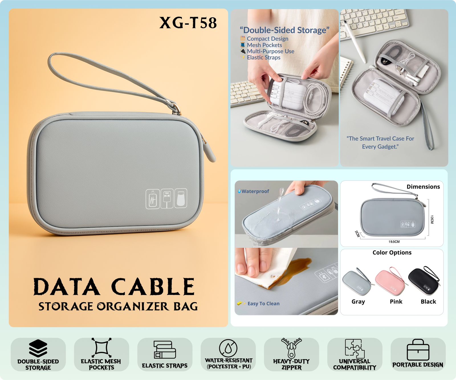 XG‑T58 Data Cable Storage Organizer Bag